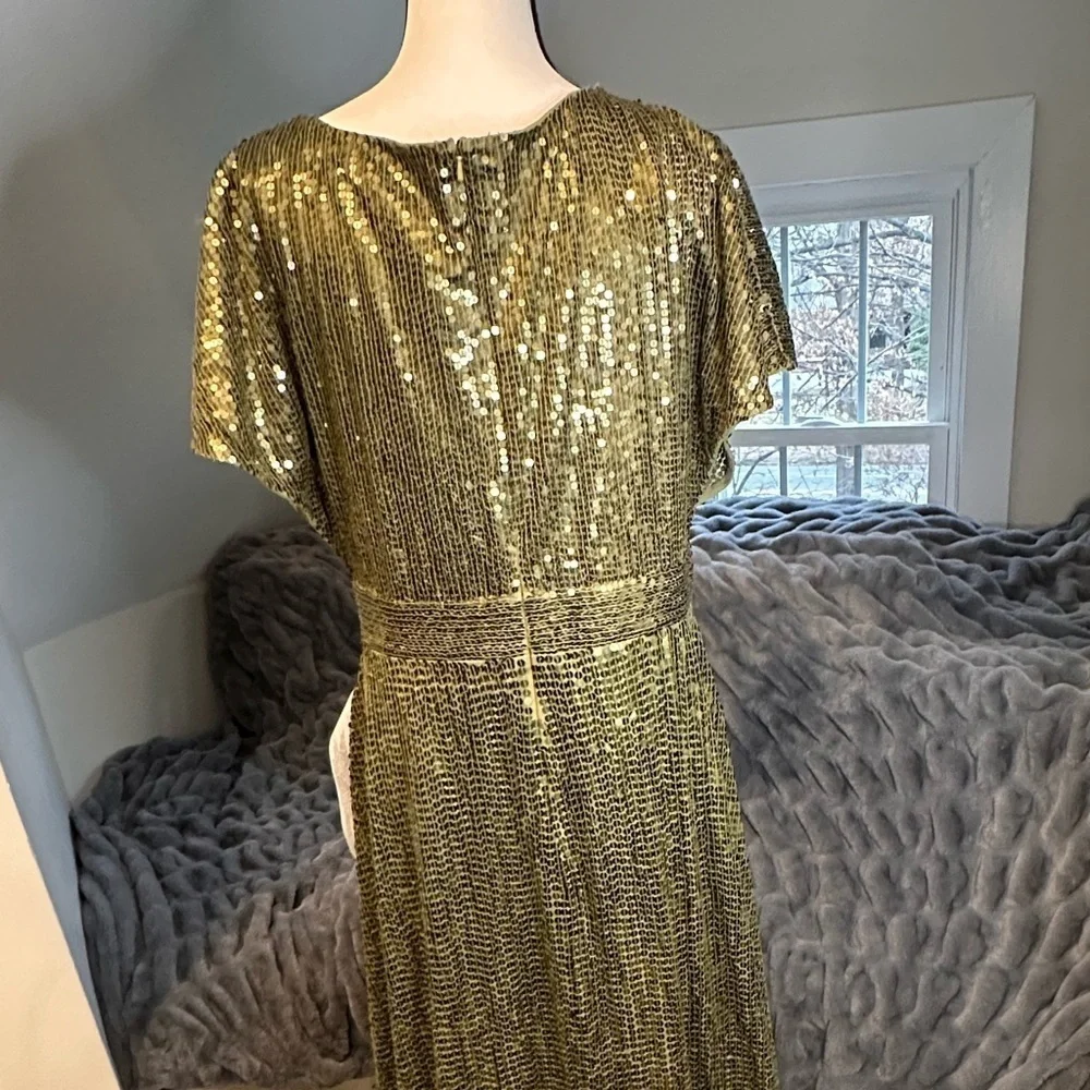 SEQUINED BUTTERFLY SLEEVE WRAP OVER A LINE GOWN - Picture 9 of 17